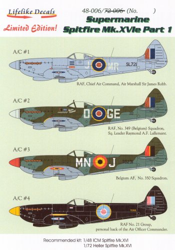 Silver Spitfires: Mk Vc Mk IXc Mk XVIe 1/48 decals, Iliad 48007