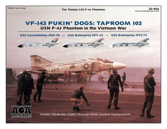 USN F-4J Phantom in Vietnam War AOA decals 1/32 VF-143 PUKIN' DOGS TAPROOM 102